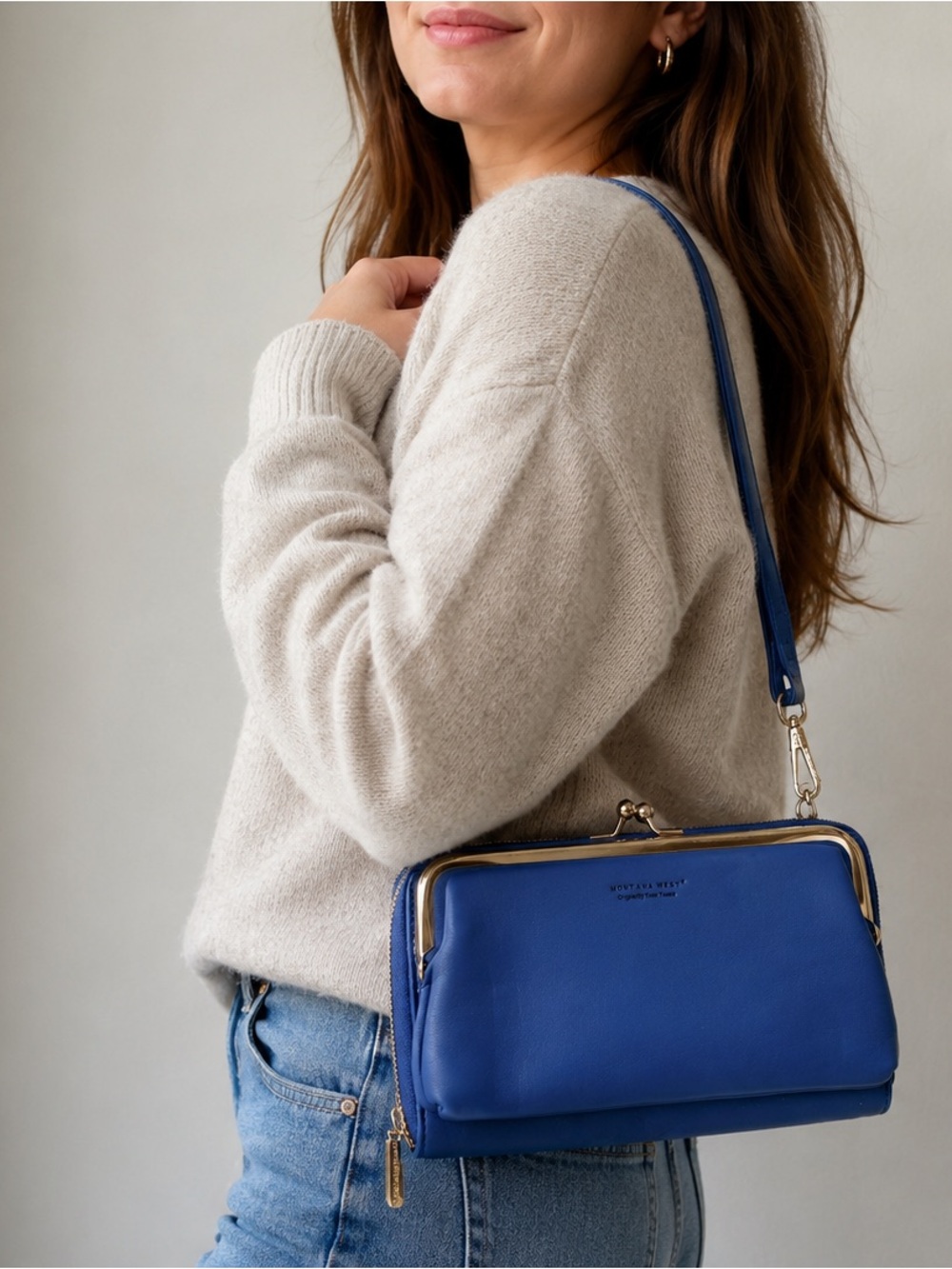 Montana West Blue Crossbody Bag with Gold Details